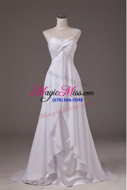 Lace Up Wedding Dresses White for Wedding Party with Lace Sweep Train