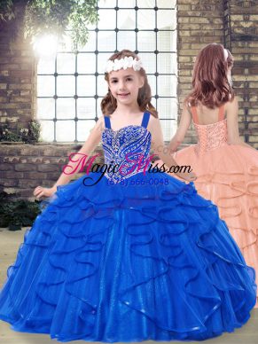 Tulle Sleeveless Floor Length Little Girl Pageant Gowns and Beading and Ruffles