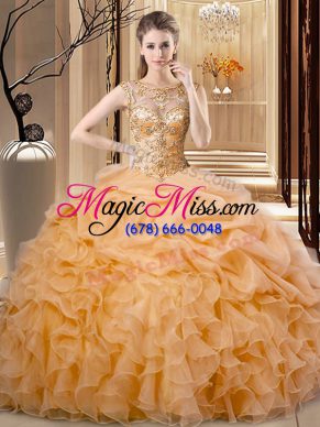 Classical Orange Sleeveless Beading and Ruffles Floor Length Ball Gown Prom Dress