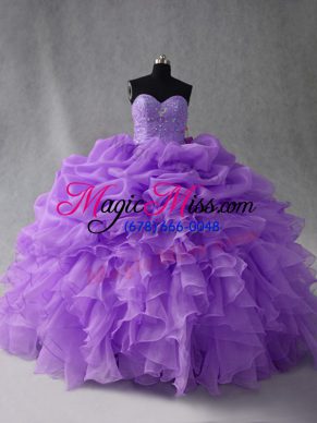 Sweetheart Sleeveless Lace Up Sweet 16 Dress Lavender Organza