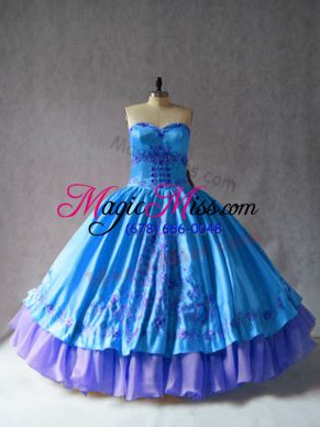 Blue Sleeveless Embroidery Floor Length Vestidos de Quinceanera