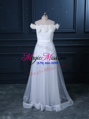 Sleeveless Brush Train Zipper Hand Made Flower Bridal Gown