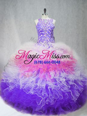 Floor Length Multi-color Quinceanera Dresses Tulle Sleeveless Beading and Ruffles