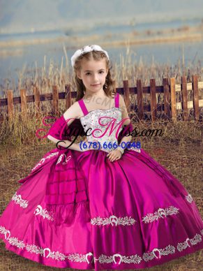 Ball Gowns Child Pageant Dress Hot Pink Straps Satin Sleeveless Floor Length Lace Up