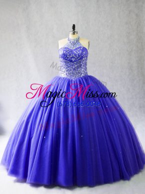 Ball Gowns Sleeveless Blue Vestidos de Quinceanera Brush Train Lace Up