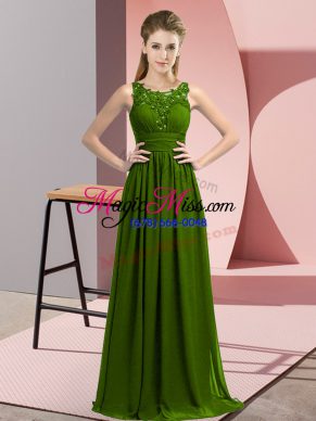 Fashion Sleeveless Floor Length Beading and Appliques Zipper Quinceanera Court Dresses with Olive Green