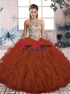 Wonderful Sleeveless Beading and Ruffles Lace Up Quinceanera Dress