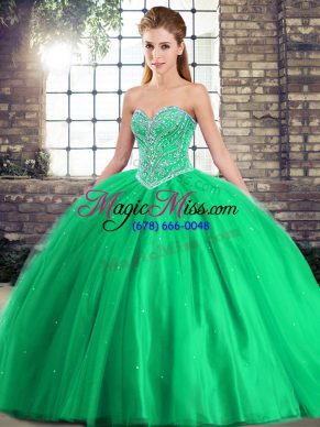 Ball Gowns Sleeveless Green Quinceanera Dresses Brush Train Lace Up