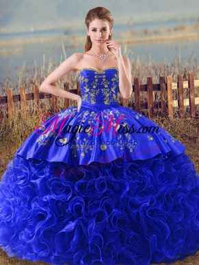 Sweetheart Sleeveless Brush Train Lace Up 15 Quinceanera Dress Royal Blue Organza