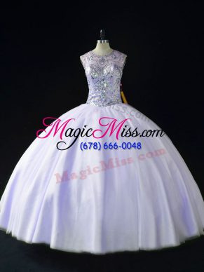 Lavender Lace Up Scoop Beading Quinceanera Gown Tulle Sleeveless