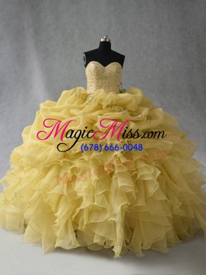 Perfect Sleeveless Lace Up Floor Length Beading and Ruffles Sweet 16 Dress