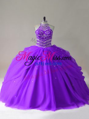 Free and Easy Floor Length Purple 15 Quinceanera Dress Tulle Sleeveless Beading