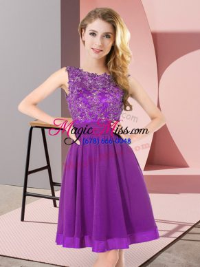 Scoop Sleeveless Dama Dress Mini Length Beading and Appliques Purple Chiffon