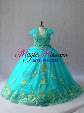 Lace Up Vestidos de Quinceanera Aqua Blue for Sweet 16 and Quinceanera with Appliques