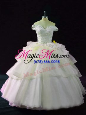 Beading and Ruffled Layers Vestidos de Quinceanera Pink Lace Up Sleeveless Brush Train