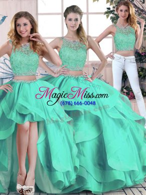 Fantastic Floor Length Turquoise Sweet 16 Quinceanera Dress Scoop Sleeveless Zipper