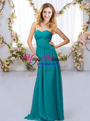 Floor Length Teal Wedding Party Dress Chiffon Sleeveless Beading