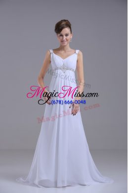 Lovely Empire Sleeveless White Wedding Gown Brush Train Lace Up