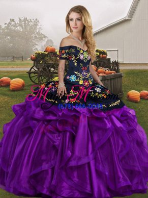 Extravagant Sleeveless Embroidery and Ruffles Lace Up Ball Gown Prom Dress