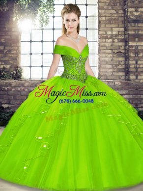 Traditional Sleeveless Floor Length Beading and Ruffles Lace Up Quince Ball Gowns