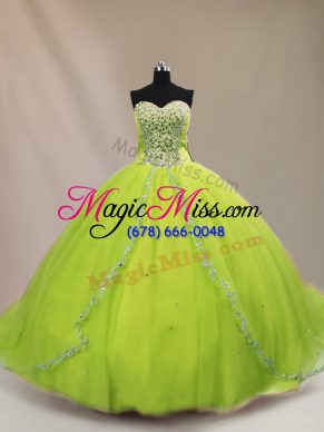 Tulle Sweetheart Sleeveless Court Train Lace Up Beading Quinceanera Gowns in