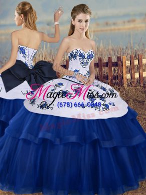 Ball Gowns 15 Quinceanera Dress Royal Blue Sweetheart Tulle Sleeveless Floor Length Lace Up