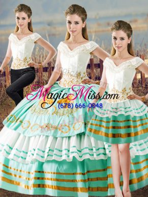 Unique Floor Length Three Pieces Sleeveless Apple Green Sweet 16 Dress Lace Up