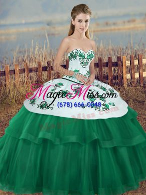 Green Sleeveless Embroidery and Bowknot Floor Length Quince Ball Gowns