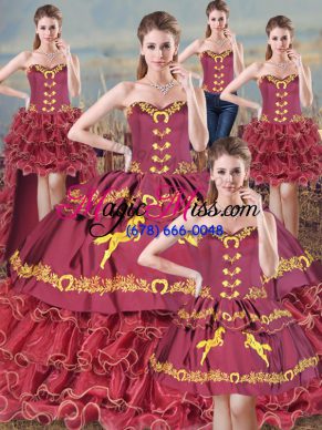 Burgundy Quinceanera Gowns Sweetheart Sleeveless Sweep Train Lace Up