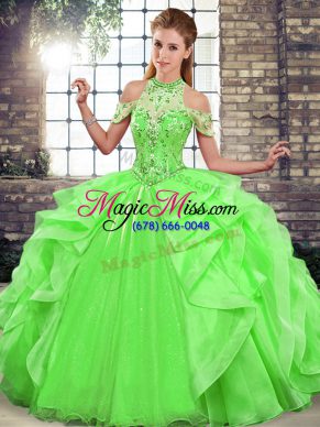 Floor Length Ball Gowns Sleeveless Green Quinceanera Gown Lace Up