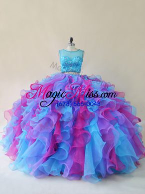 Adorable Multi-color Scoop Lace Up Beading and Ruffles 15 Quinceanera Dress Sleeveless