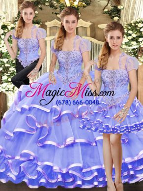 Exceptional Lavender Sleeveless Organza Lace Up Quinceanera Gown for Military Ball and Sweet 16 and Quinceanera