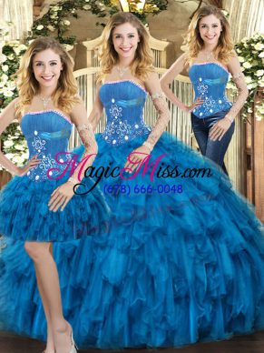 Tulle Sleeveless Floor Length Quince Ball Gowns and Beading and Ruffles