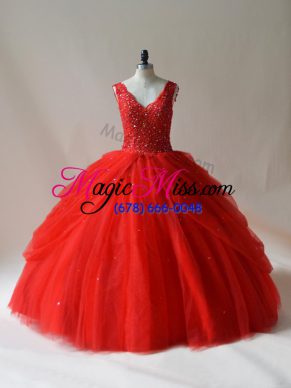 Romantic Tulle Sleeveless Floor Length 15th Birthday Dress and Beading