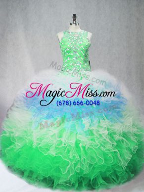 Free and Easy Multi-color Ball Gowns Tulle Scoop Sleeveless Beading and Ruffles Floor Length Zipper Sweet 16 Quinceanera Dress