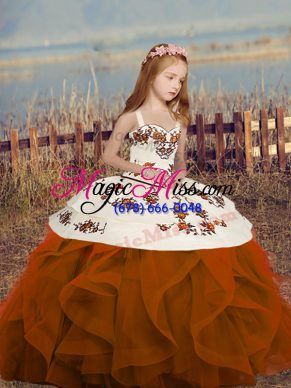 Rust Red Sleeveless Lace Up Child Pageant Dress for Party and Wedding Party