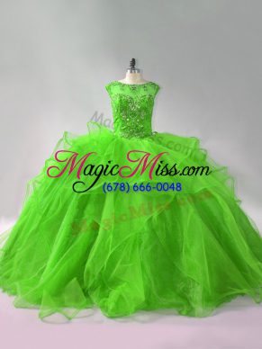 Trendy Sleeveless Brush Train Lace Up Beading and Ruffles Quinceanera Gowns