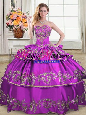 Flare Organza Sleeveless Floor Length Sweet 16 Quinceanera Dress and Embroidery and Ruffled Layers