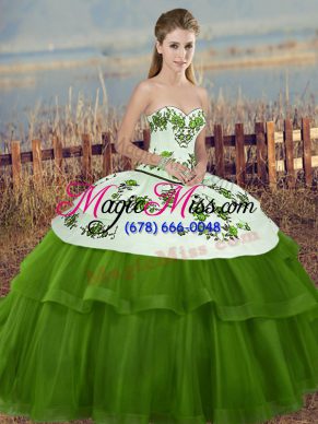 Floor Length Green Sweet 16 Dress Sweetheart Sleeveless Lace Up