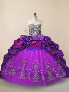 Brush Train Ball Gowns 15th Birthday Dress Purple Sweetheart Taffeta and Tulle Sleeveless Lace Up