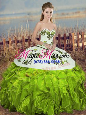 Sweetheart Sleeveless Lace Up Ball Gown Prom Dress Olive Green Organza