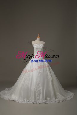 Cute White Sleeveless Beading and Lace Lace Up Bridal Gown