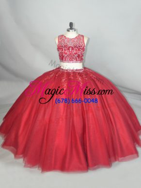 Floor Length Zipper Quinceanera Dresses Red for Quinceanera with Beading and Appliques