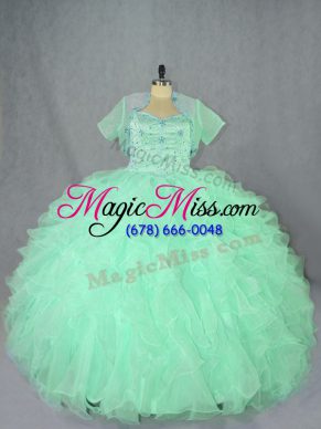 Chic Sweetheart Sleeveless Lace Up Sweet 16 Dress Apple Green Organza