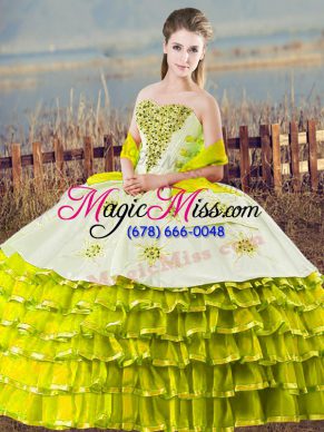 Sweet Sweetheart Sleeveless Quinceanera Dress Floor Length Beading and Ruffled Layers Olive Green Organza