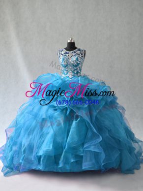 Elegant Sleeveless Ruffles Side Zipper 15 Quinceanera Dress with Blue