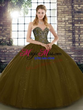 Fabulous Brown Sleeveless Floor Length Beading Lace Up Quinceanera Dresses