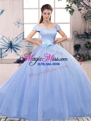 Shining Lavender Short Sleeves Tulle Lace Up Quinceanera Dresses for Military Ball and Sweet 16 and Quinceanera