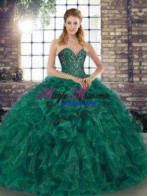 Sweetheart Sleeveless Lace Up Quince Ball Gowns Green Organza