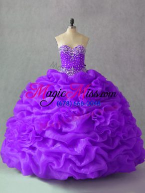 Organza Sleeveless Floor Length Sweet 16 Quinceanera Dress and Beading and Pick Ups and Hand Made Flower